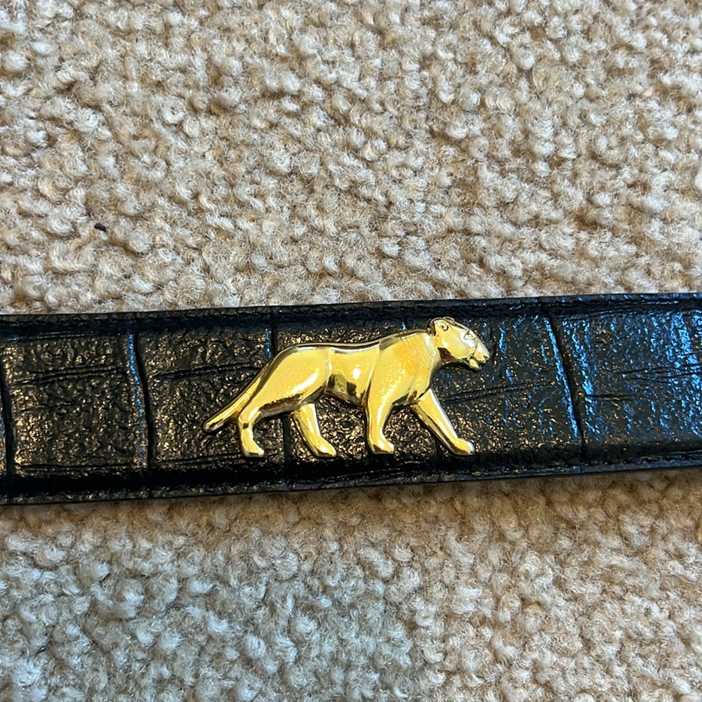 Black leather belt with gold animals -X-Large - 42 inches from buckle to tip - Picture 3 of 8
